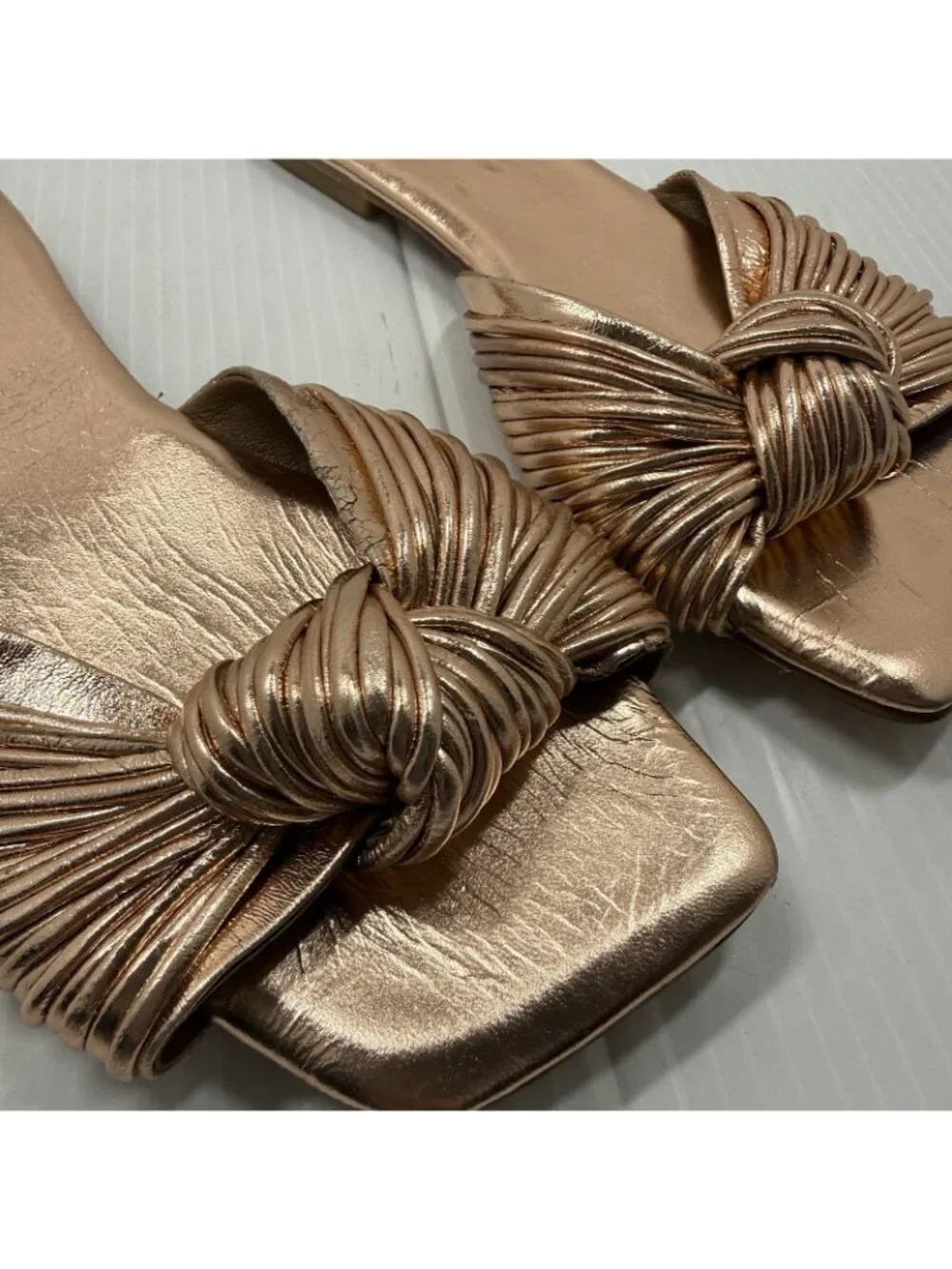Jeffrey Campbell Knaughty-3 Rose Gold Knotted Slip-On Flat Sandal Size 7